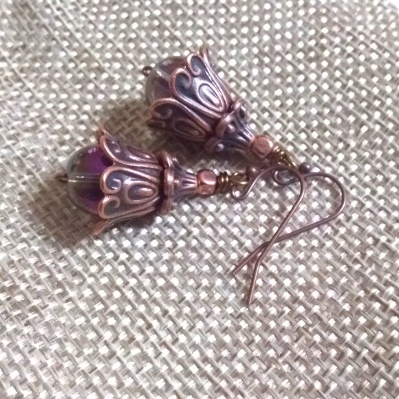 Floral Bell Flower Blossom Dangle Earrings! Perfect Fall Hues! Uniquely Handmade - Picture 1 of 10